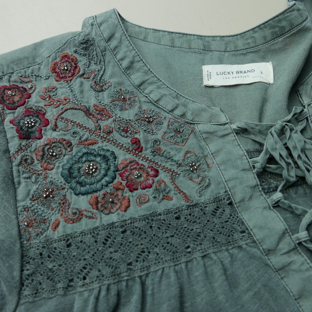 Lucky Brand Peasant embroidered and beaded woman's shirt